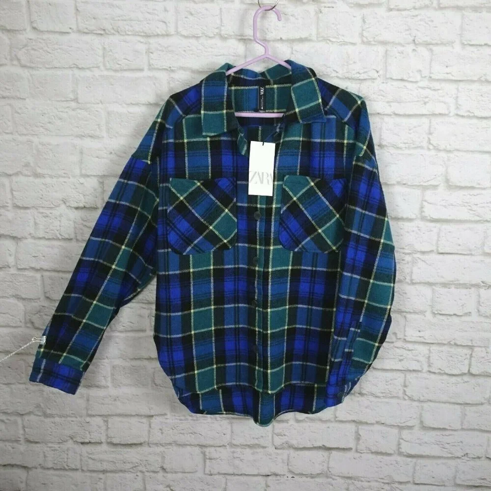 NWT Zara Women's Oversized Plaid Overshirt Top Wool Blend LS Made in Spain XS - Picture 4 of 12